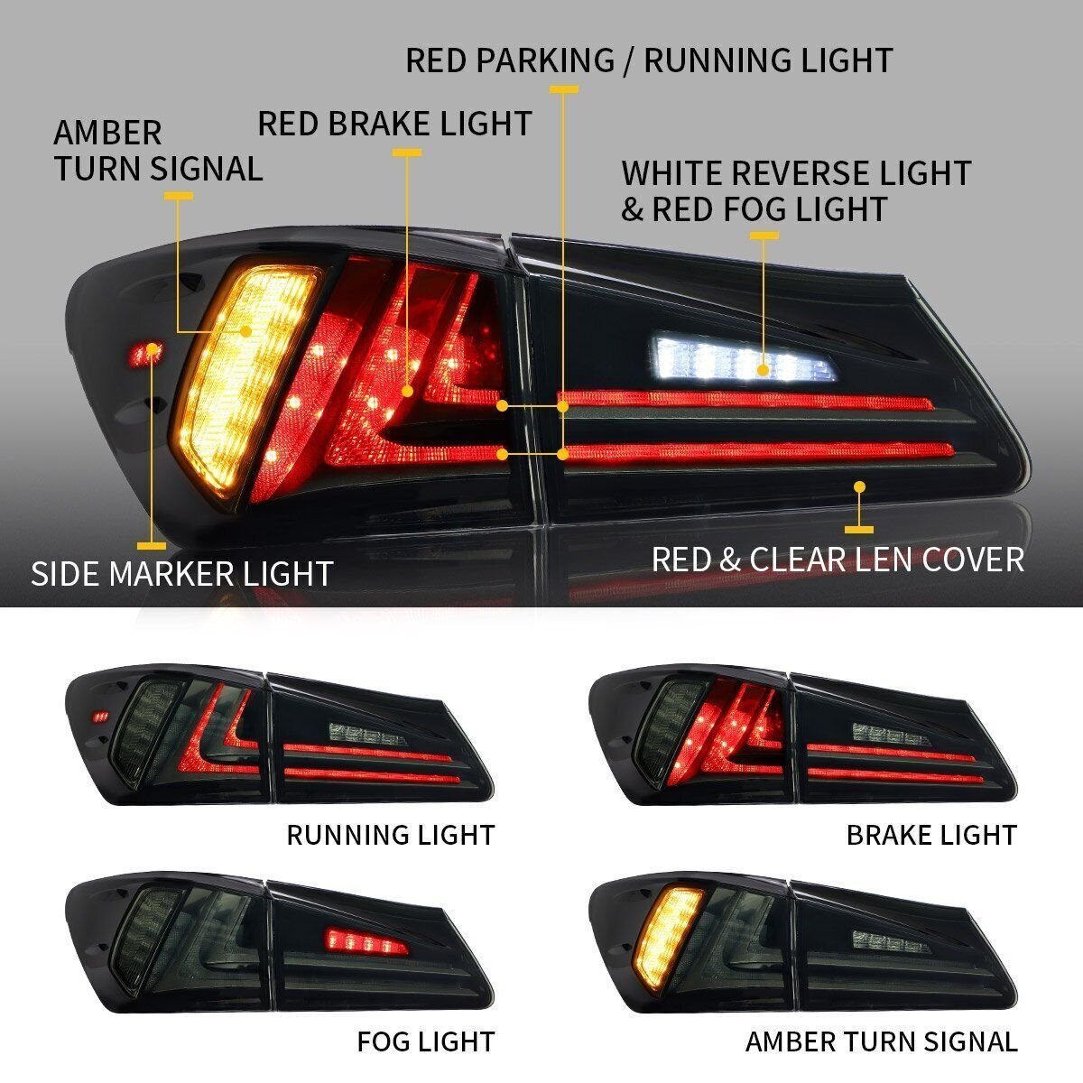 Tail Lights For Lexus IS250 350 ISF 2006 - 2014 - Image 4
