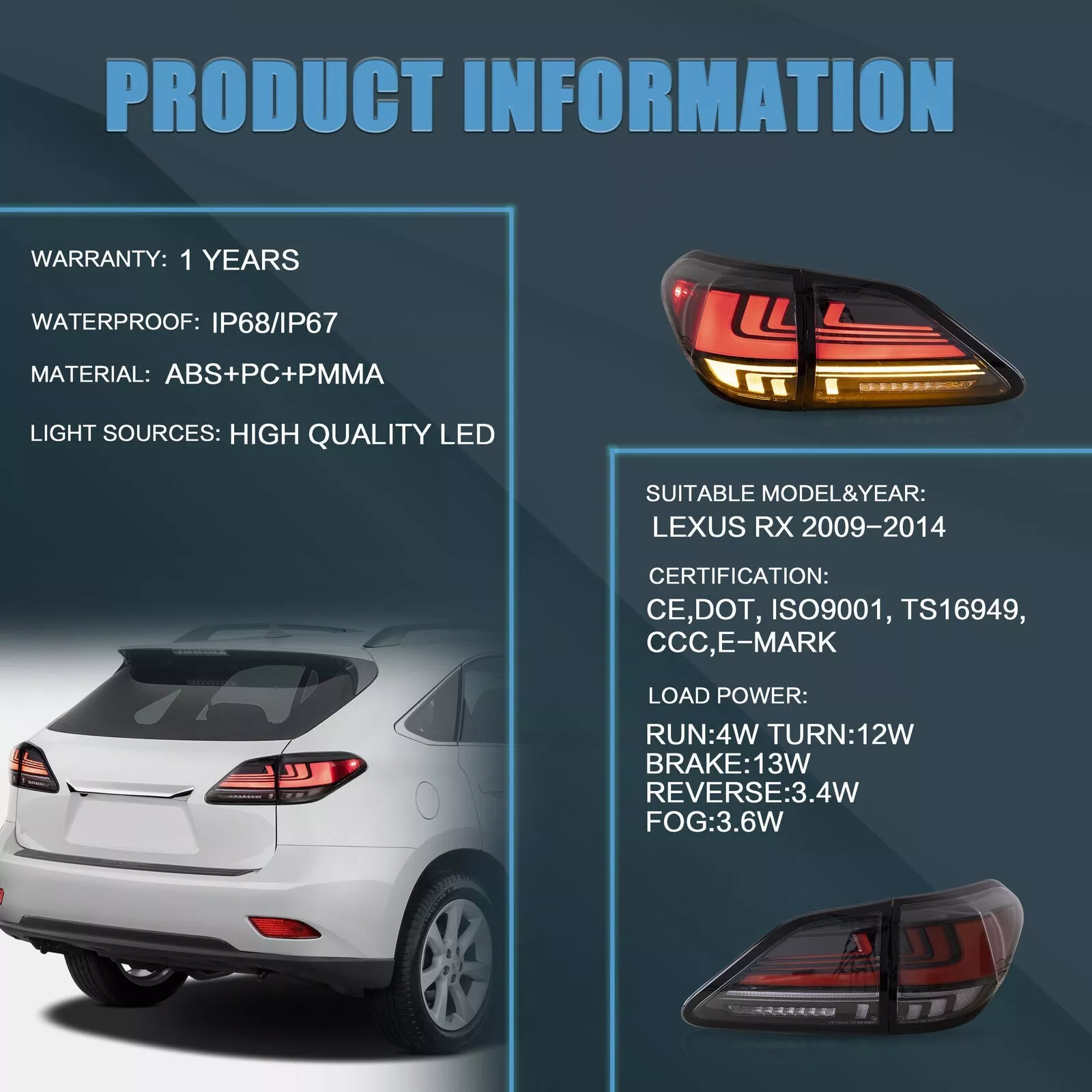 TAIL LIGHTS Clear FOR LEXUS RX 2009 - 2014 - Image 7