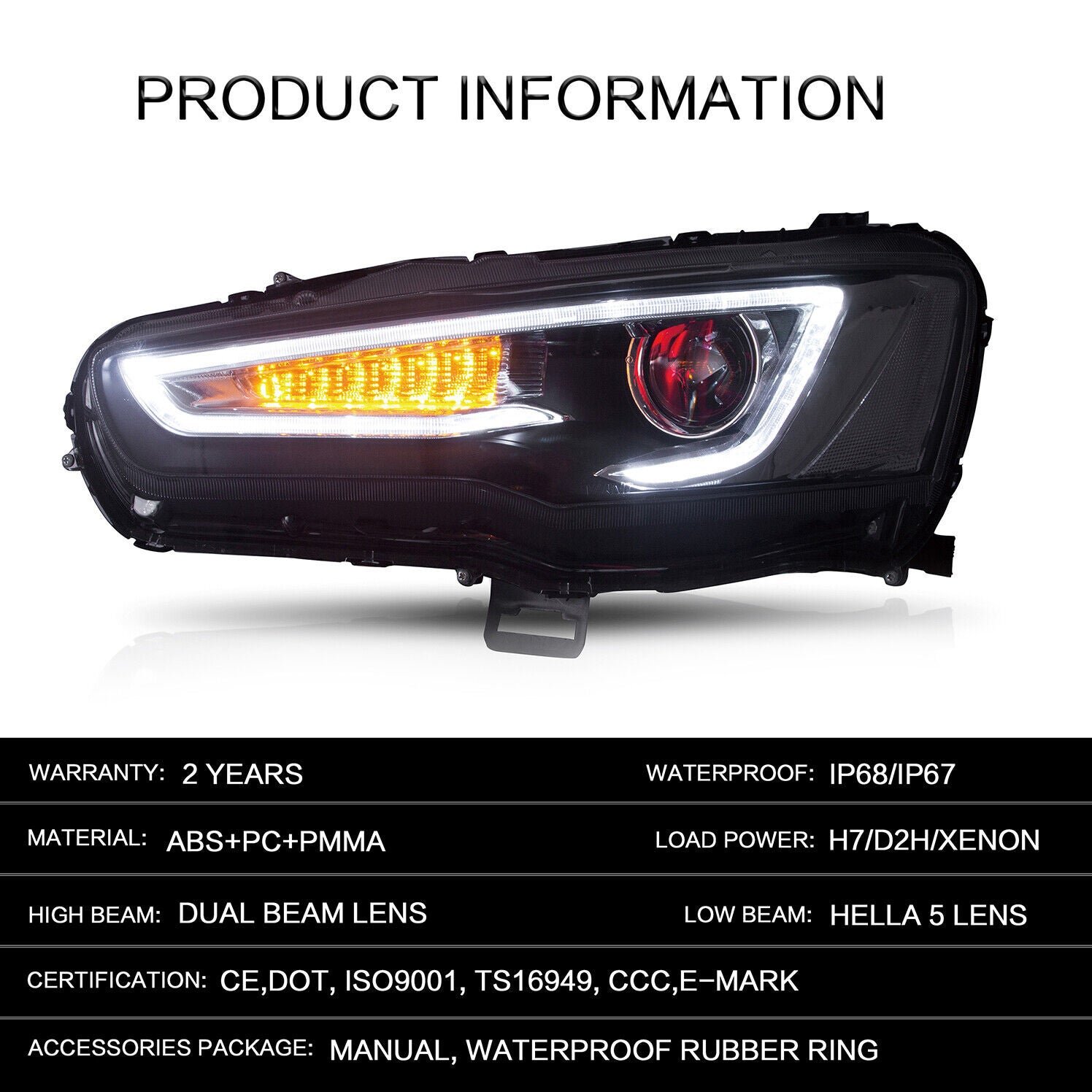 Headlights For Mitsubishi Lancer 2008 - 2017 Pair - Image 2
