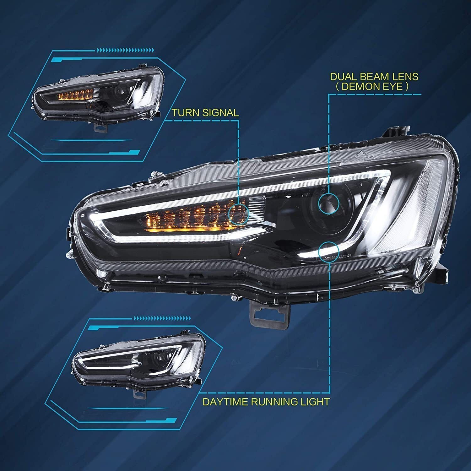 Headlights For Mitsubishi Lancer 2008 - 2017 Pair - Image 9