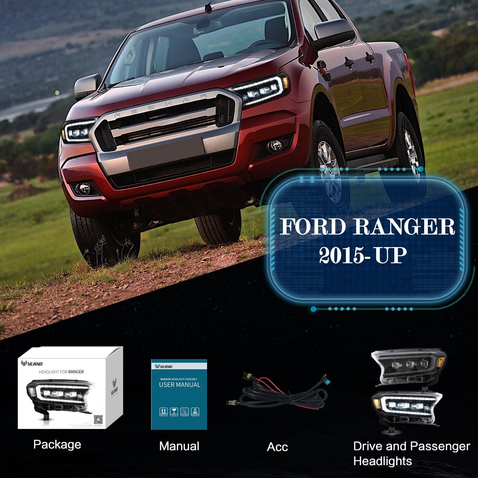 Headlights For Ford Ranger 2015 - 2021 - Image 2