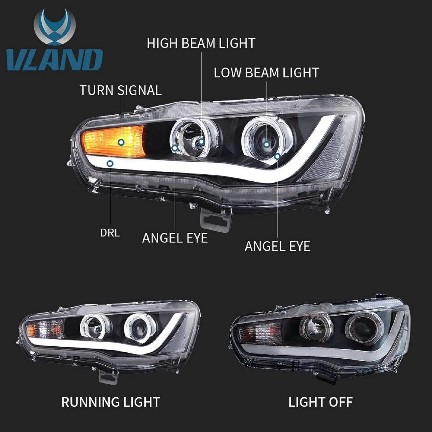 Headlights For Lancer CF CJ EVO X Sedan 2007 - 2018 - Image 7
