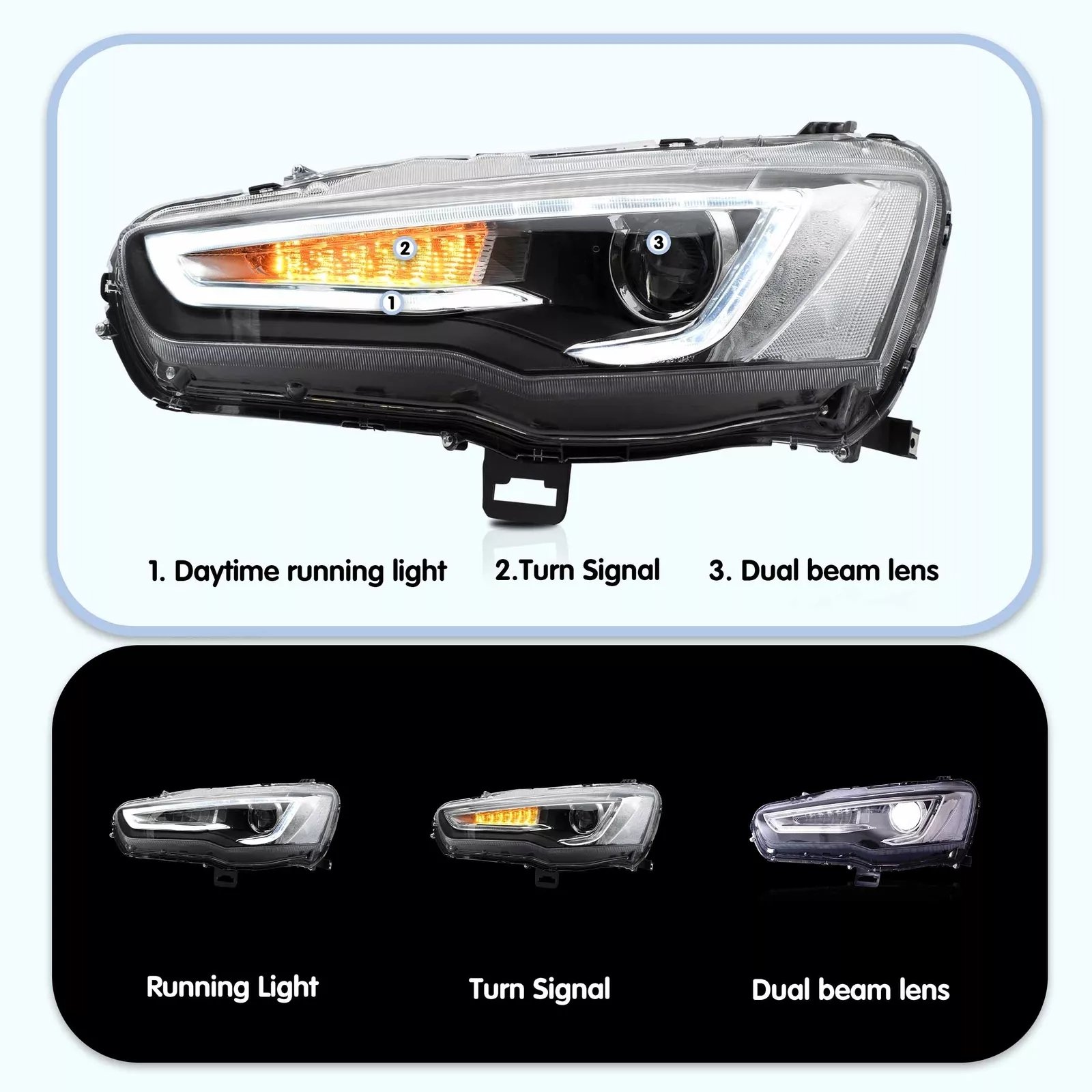 Headlights For Mitsubishi Lancer 2008 - 2017 Pair - Image 20