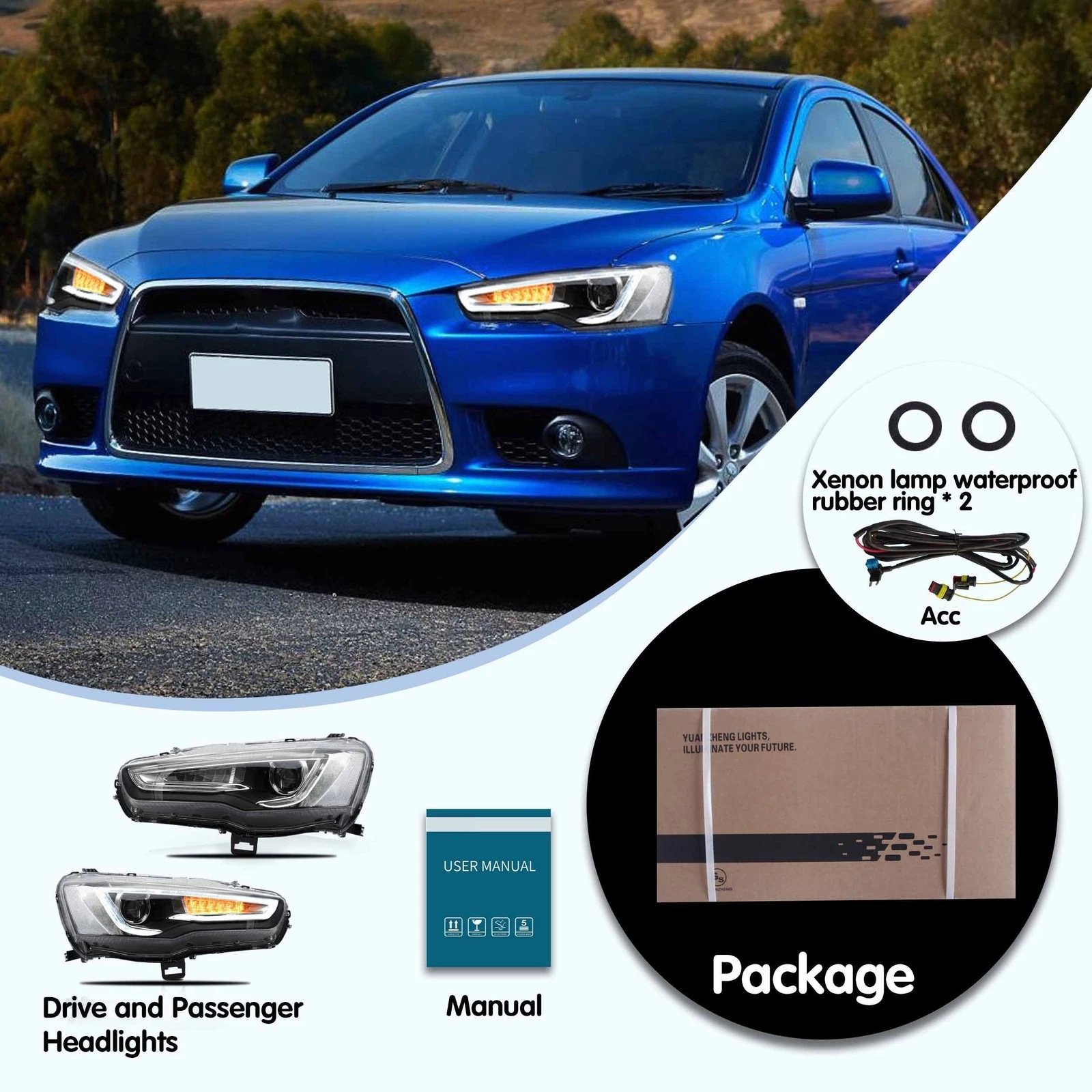 Headlights For Mitsubishi Lancer 2008 - 2017 Pair - Image 16