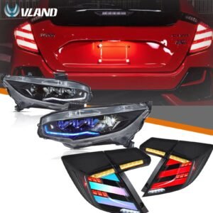 Headlights +RGB Rear Tail Lights Kits For Civic Hatch 2017-2021