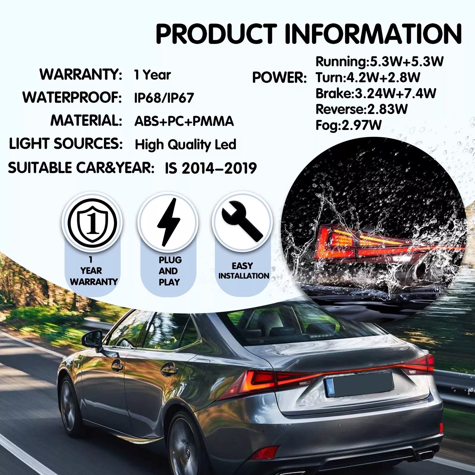 Tail Lights Pair For 2014-19 Lexus IS250 300h 350F Start-up & Sequential - Image 6