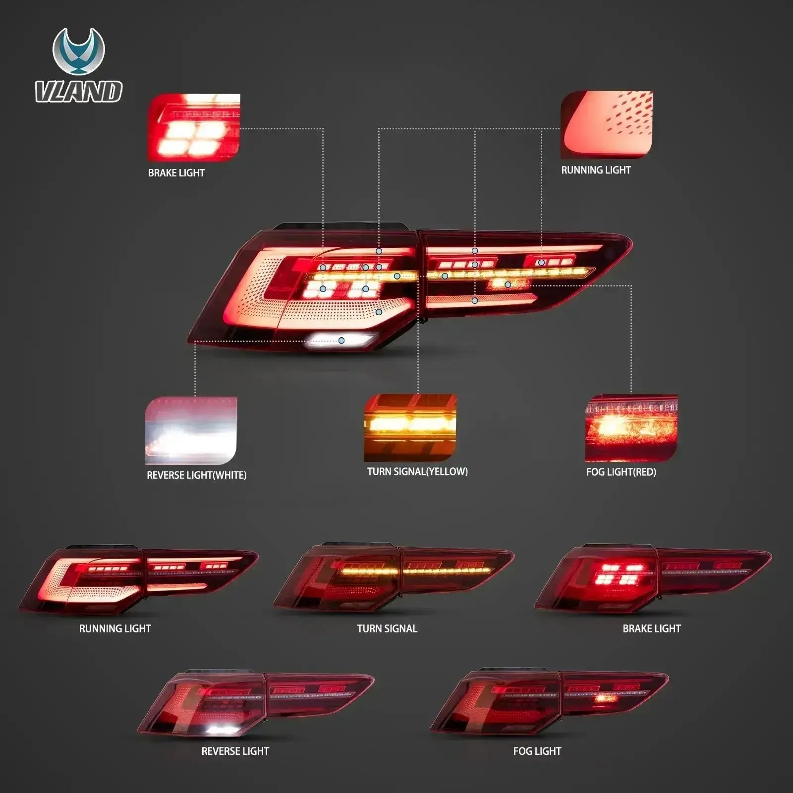 Tail Lights for Golf Volkswagen VW MK8 Hatchback With Sequential Turn Signals Pair - Image 2