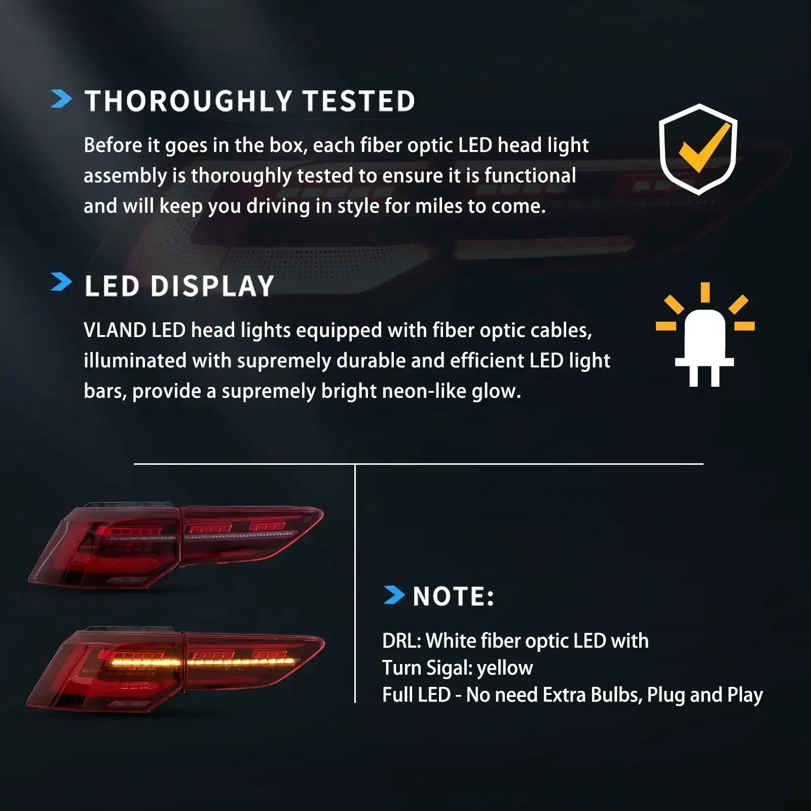 Tail Lights for Golf Volkswagen VW MK8 Hatchback With Sequential Turn Signals Pair - Image 7