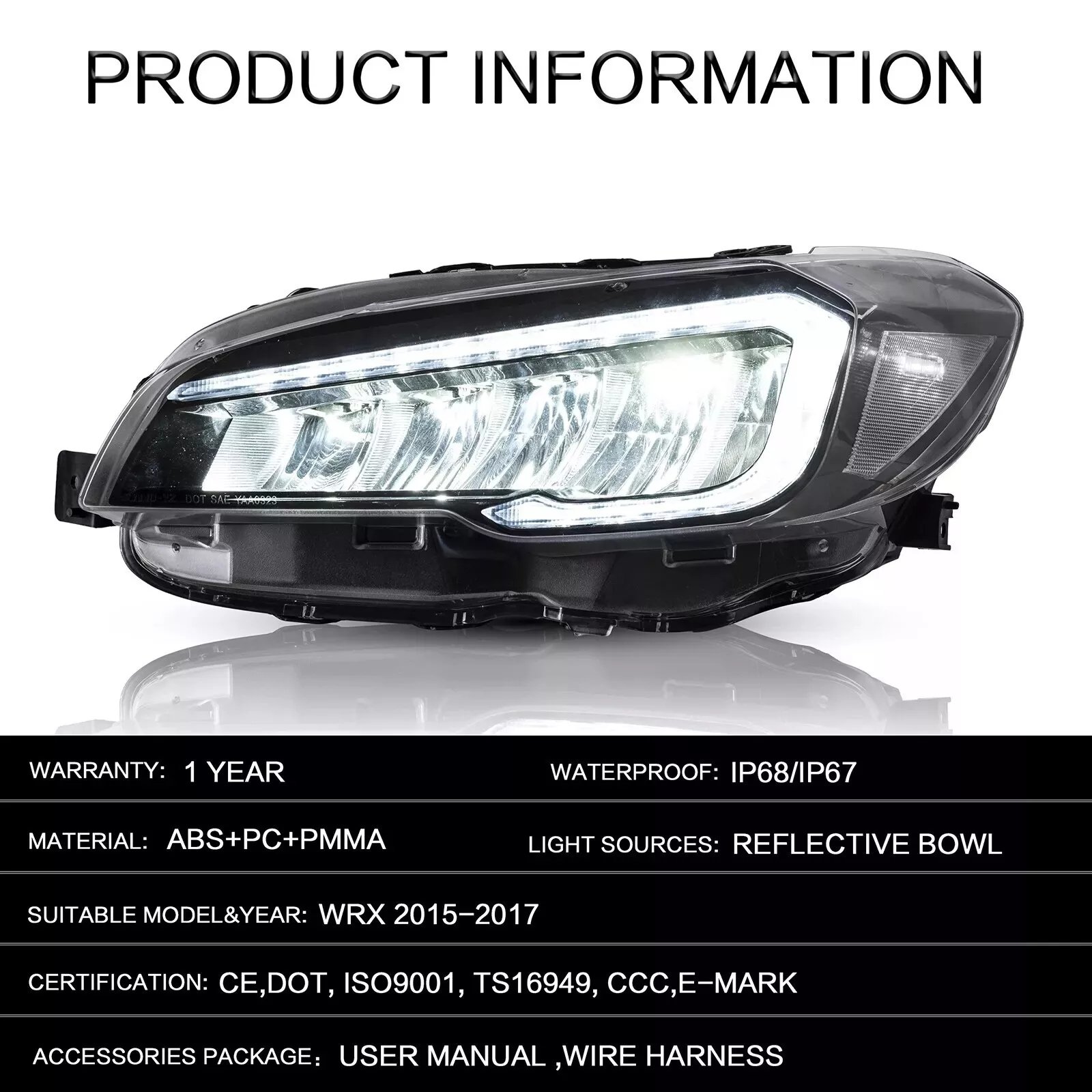 Headlights For Subaru WRX 2015-21 Pair - Image 3