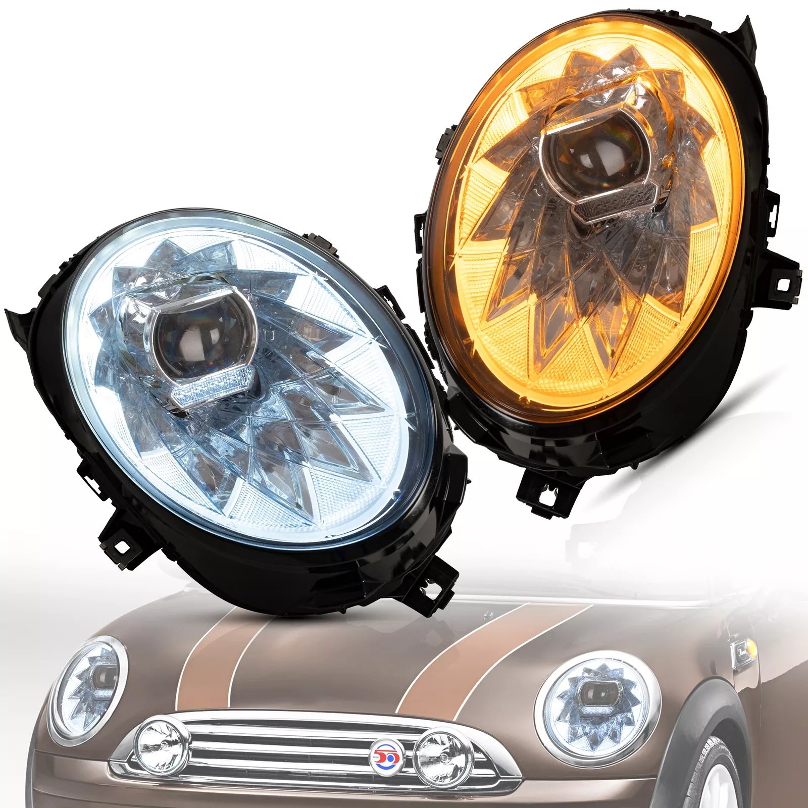 Headlights Pair For 2014-2018 BMW Mini Cooper F56 F55 F57 With Sequential Indicator