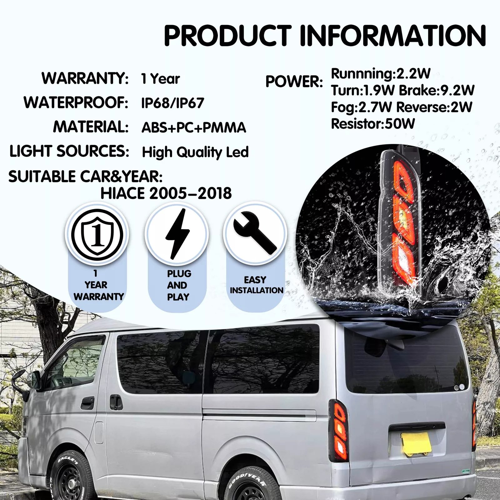 Tail Lights Fit 2005 - 2018 Toyota Hiace Pair - Image 7