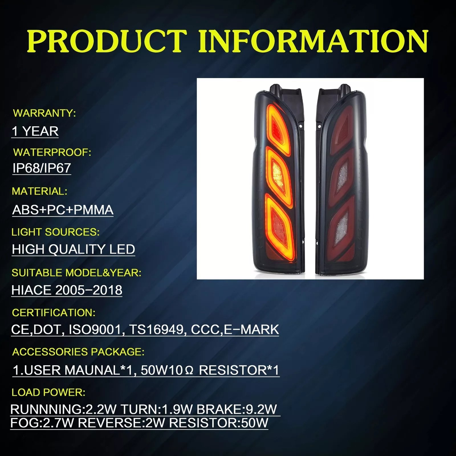 Tail Lights Fit 2005 - 2018 Toyota Hiace Pair - Image 13