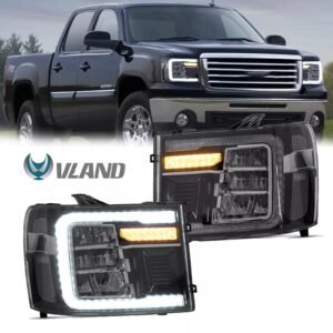 Headlights Pair Clear For 2007-2013 GMC Sierra 1500 2500HD 3500HD Dynamic DRL