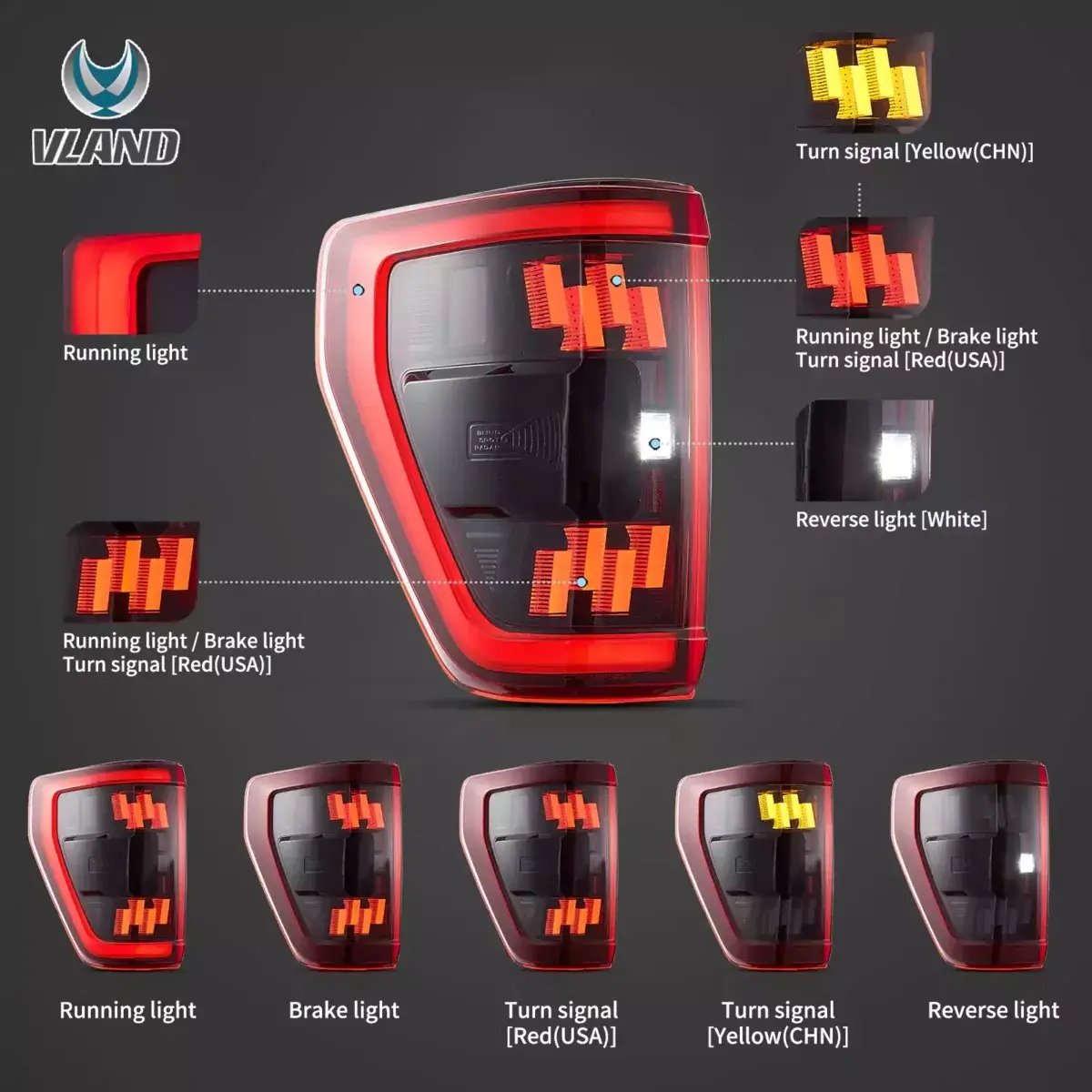 VLAND Pair Tail Lights for 21-24 Ford F150 - Image 5