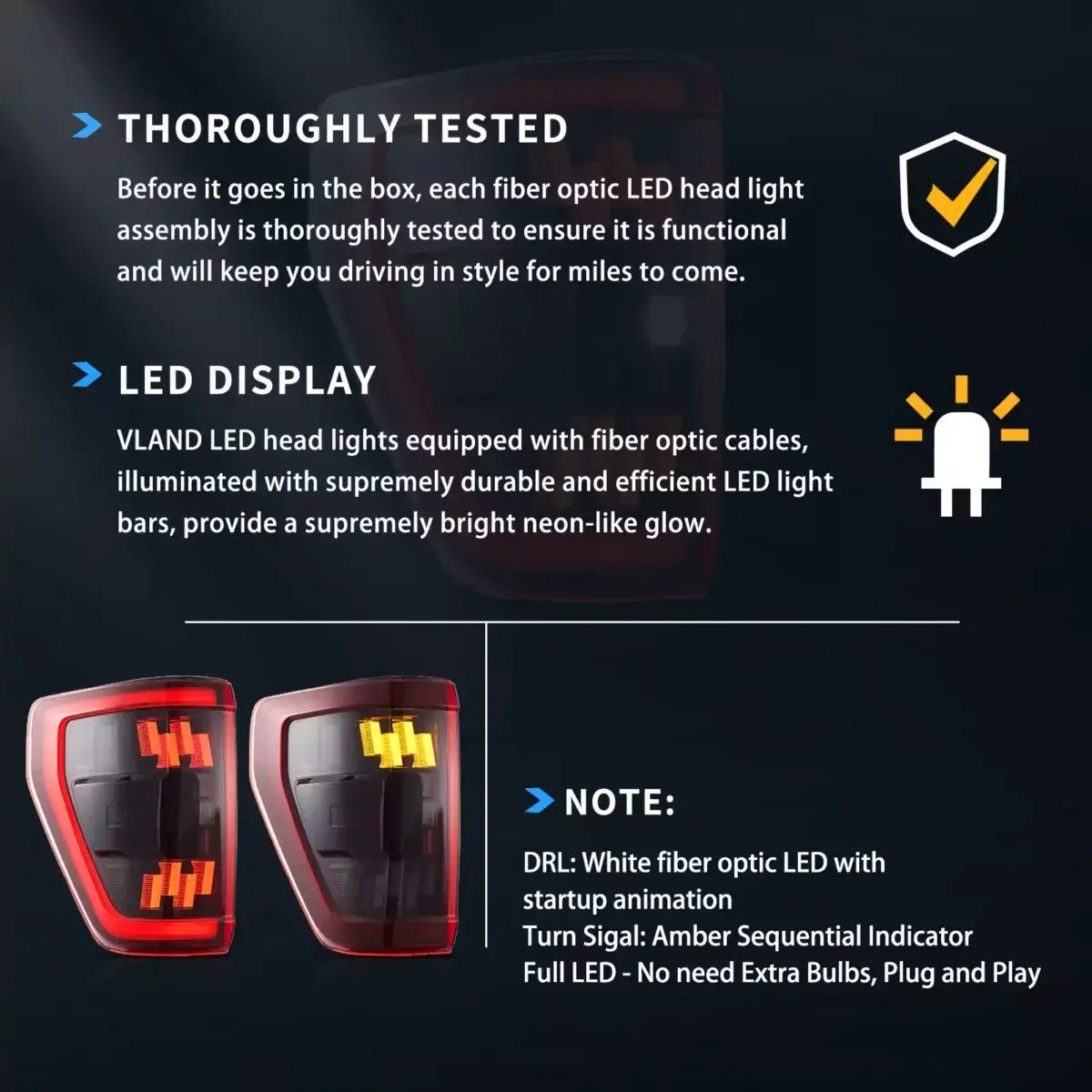 VLAND Pair Tail Lights for 21-24 Ford F150 - Image 4