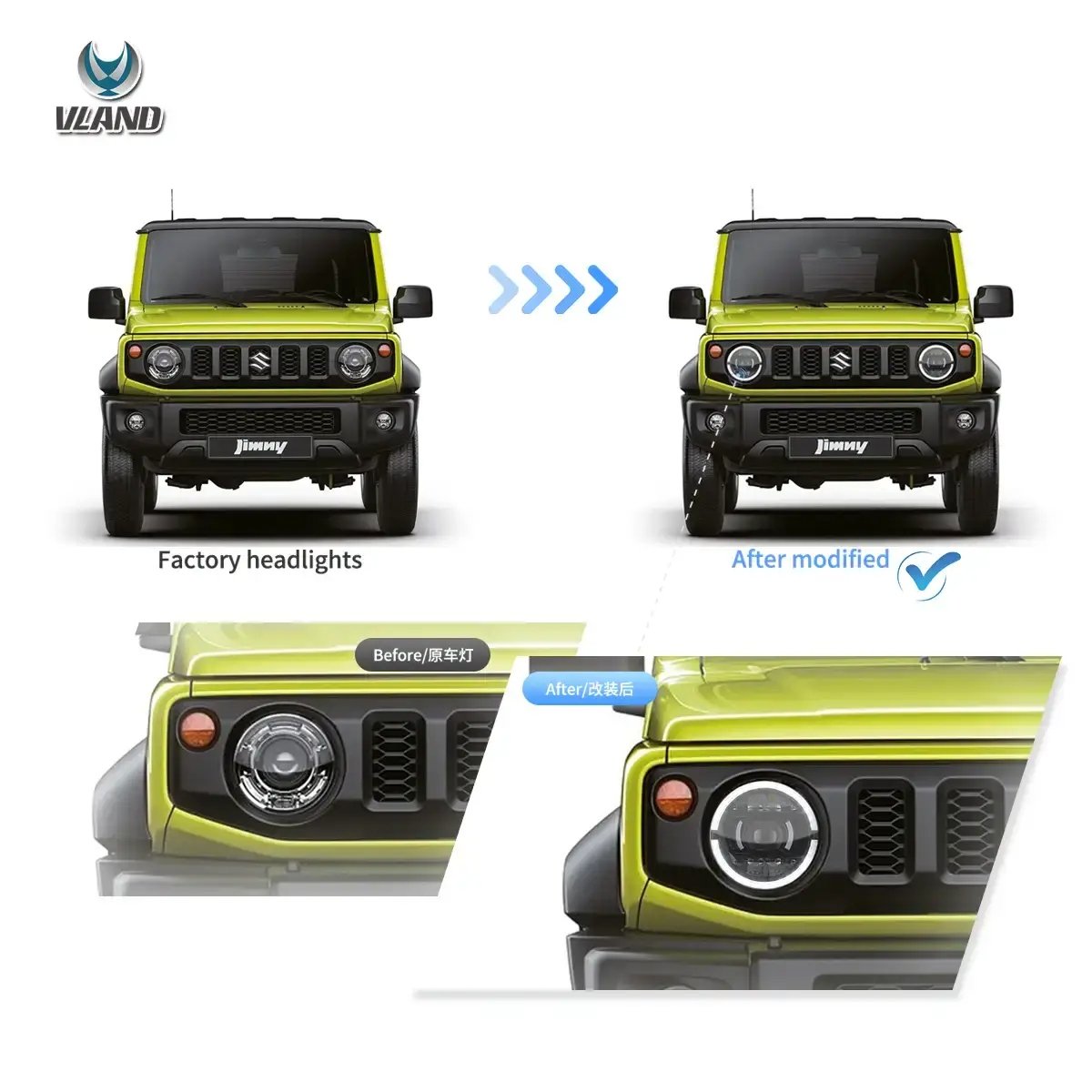 VLAND Headlights for 19-23 Suzuki Jimny Full LED Dual Beam Projector Upgrade Pair - Image 10