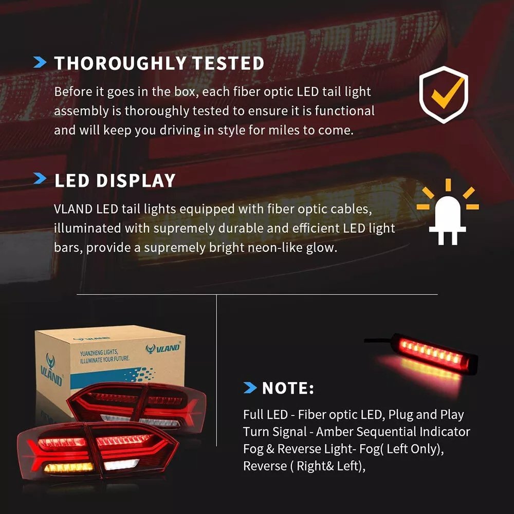 VLAND 2011-2014 Volkswagen Jetta VW MK6 Tail Lights With LED Sequential Pair - Image 9