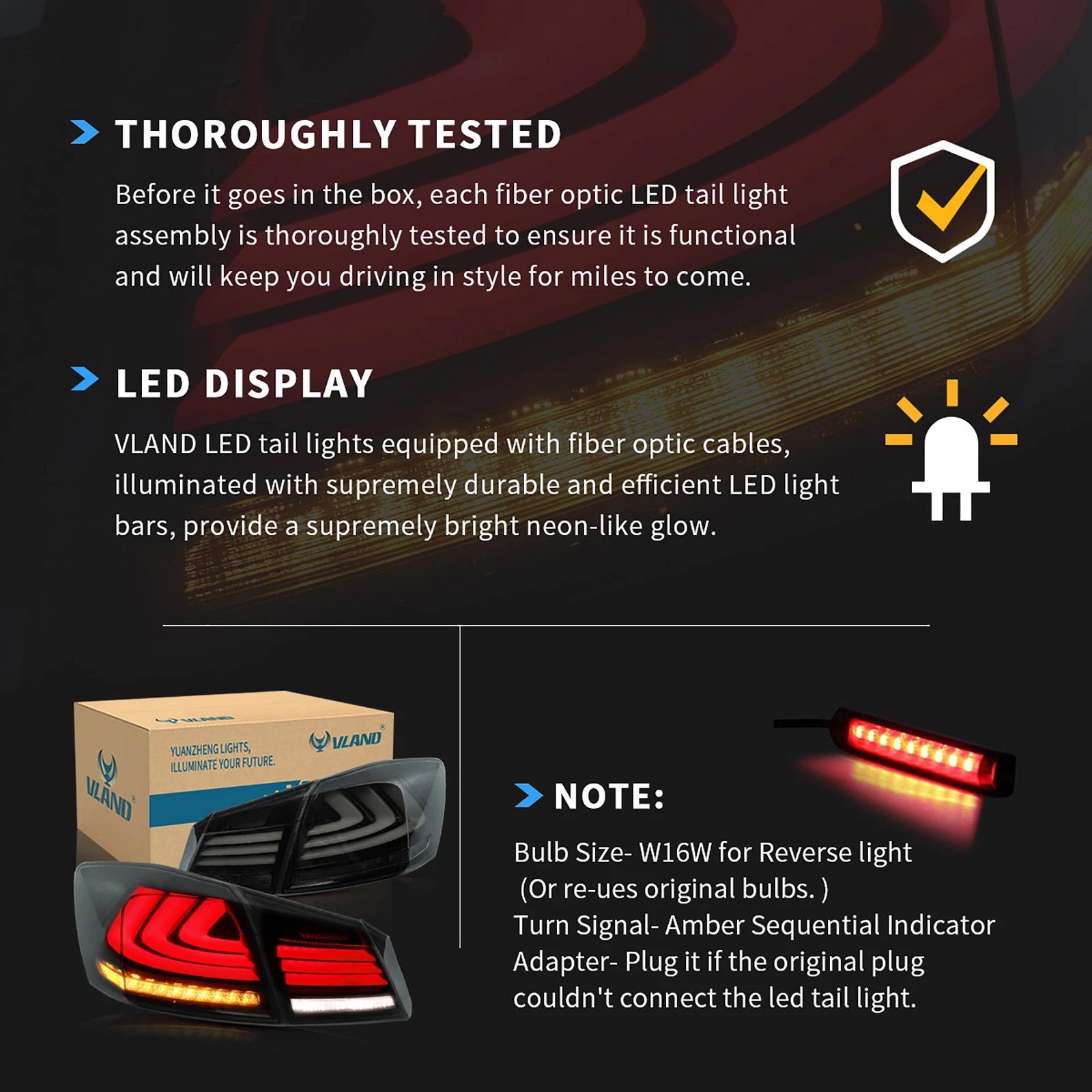 VLAND LED Tail Lights for 13-17 Honda Accord 9th Gen Sedan Pair - Image 8