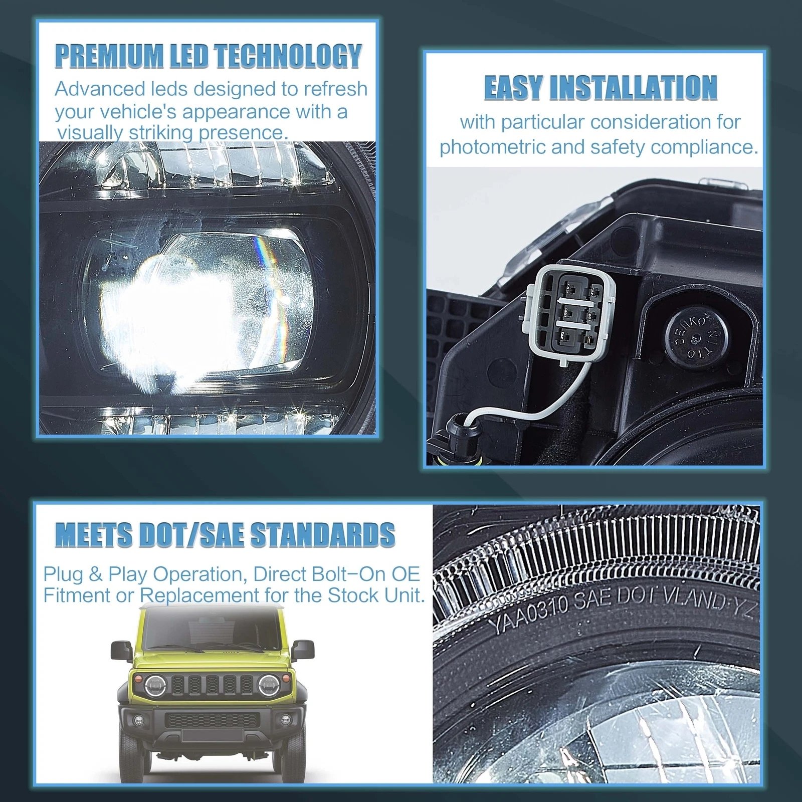 VLAND Headlights for 19-23 Suzuki Jimny Full LED Dual Beam Projector Upgrade Pair - Image 3