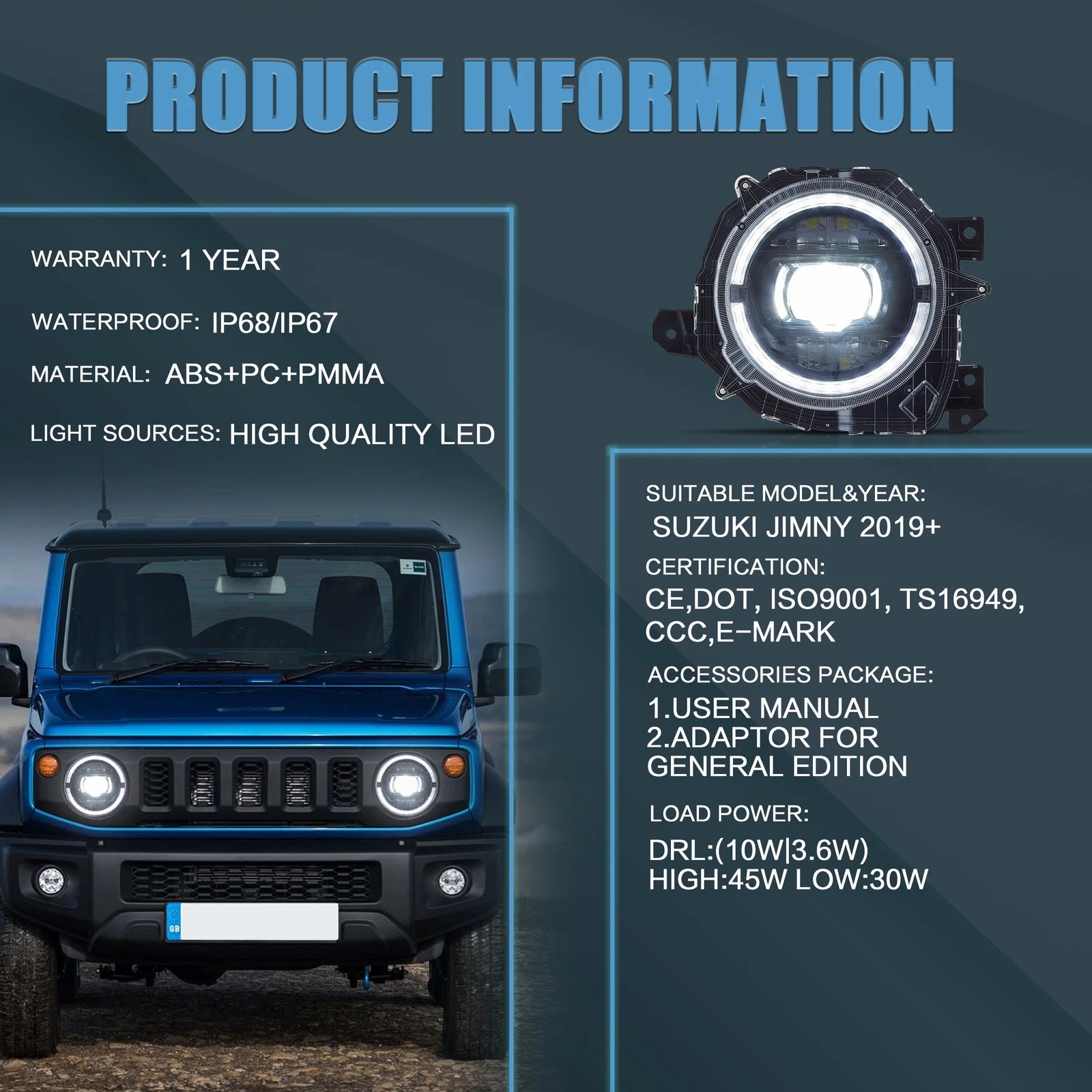 VLAND Headlights for 19-23 Suzuki Jimny Full LED Dual Beam Projector Upgrade Pair - Image 7