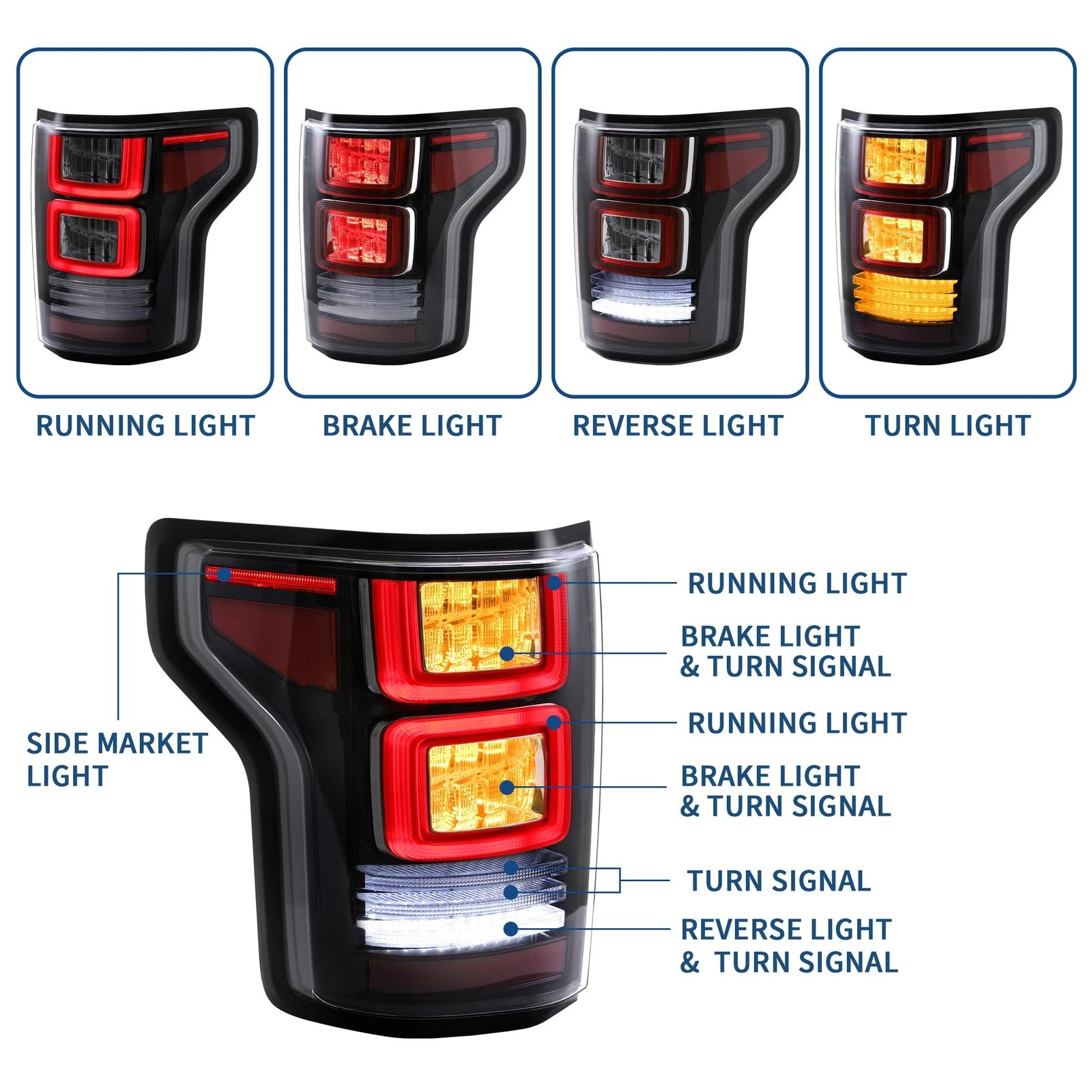 VLAND Tail Lights for Ford F150 15-20 13th Gen (P552) With Sequential Turn Signal Pair - Image 5