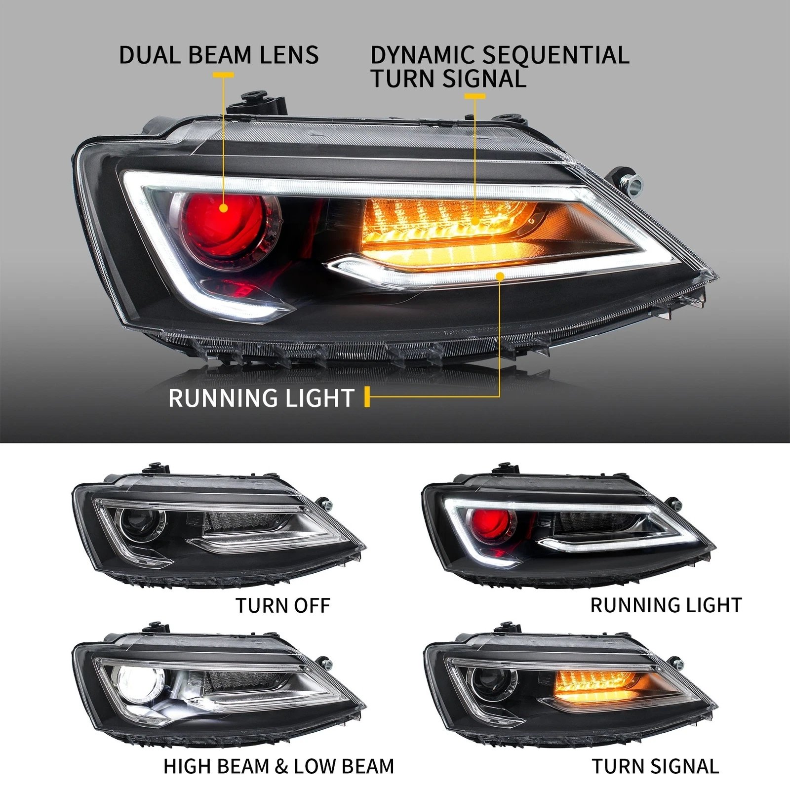 VLAND LED Headlights For Volkswagen 2011-2018 VW Jetta MK6 Pair - Image 14